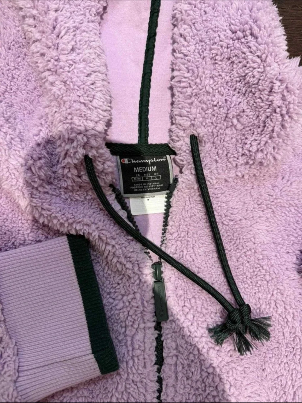 Champion Lavender Sherpa Hoodie with Green Pocket Accents - Picture 3 of 3